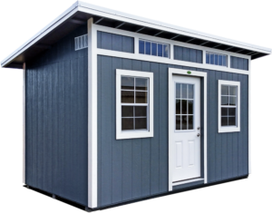Blue Lean-To Shed with door and windows