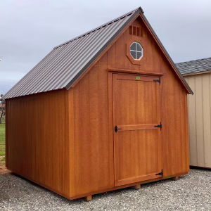 10x12 Chalet shed with Cedar stain and Burnished Slate roof, for sale in Red Bluff