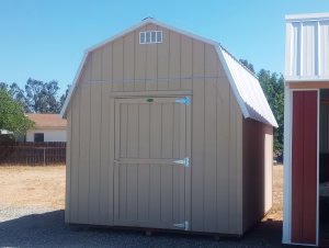 10x12 Standard Barn shed with white metal roof, for sale at Sequoia Sheds