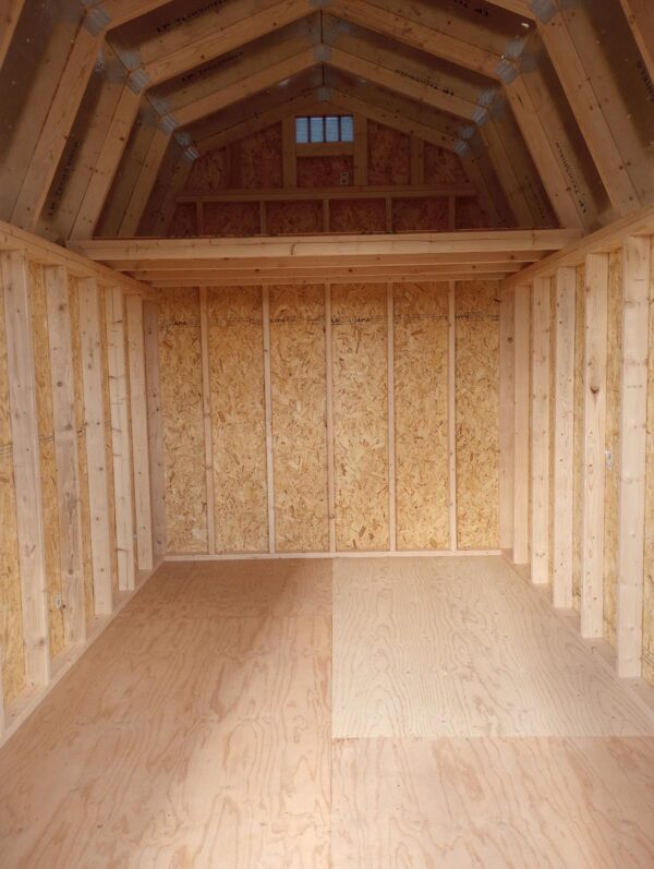 8 x 12 Premium Barn interior with loft shelving